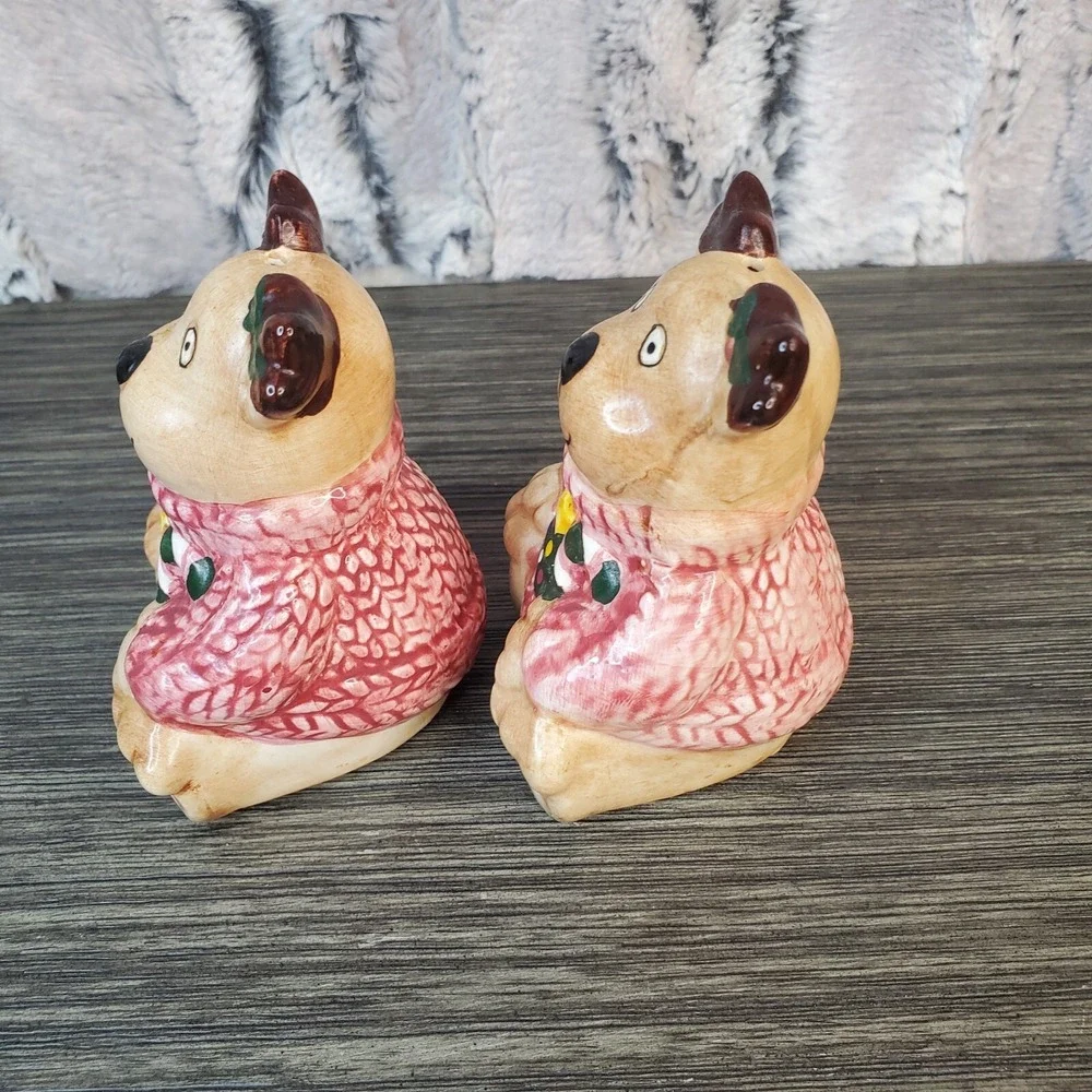 Ceramic Christmas Holiday Reindeer In Sweaters Salt and Pepper Shakers